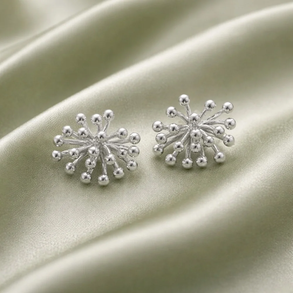 Dainty Silver Starburst Earrings – Modern Sculptural Studs